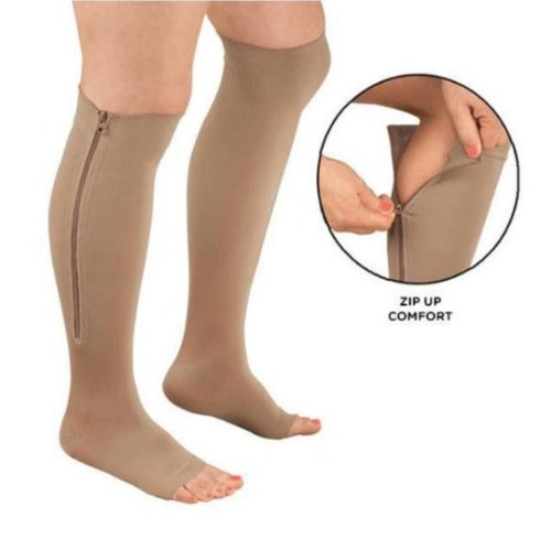 Chaussettes de compression à fermeture éclair 15-20 Mmhg pour femmes et  hommes, genou haut Varices ouvertes des orteils Bonneterie pour l'œdème,  swollenblack, large-x-large